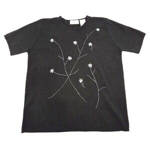 90s VTG Beaded Floral‎ Black Sweater AC American Collection Womens Small